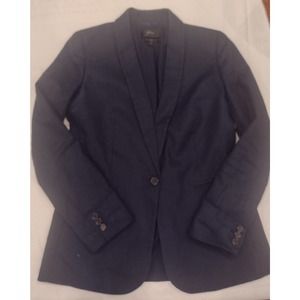 J. Crew Women Size 4 Parke Cream Navy Blue Linen Blend Blazer Coat Single Button